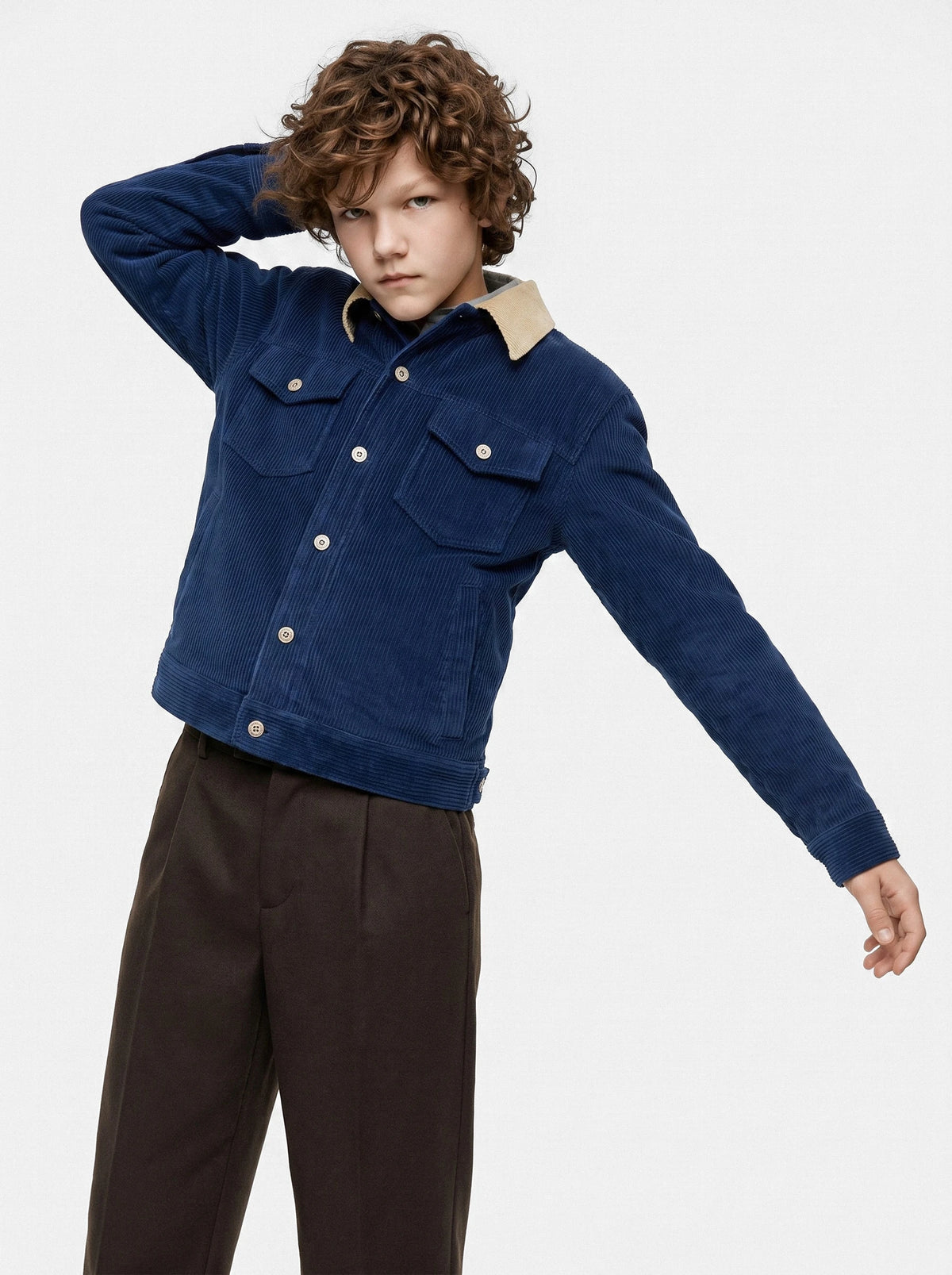 Contrast-Collar Corduroy Jacket